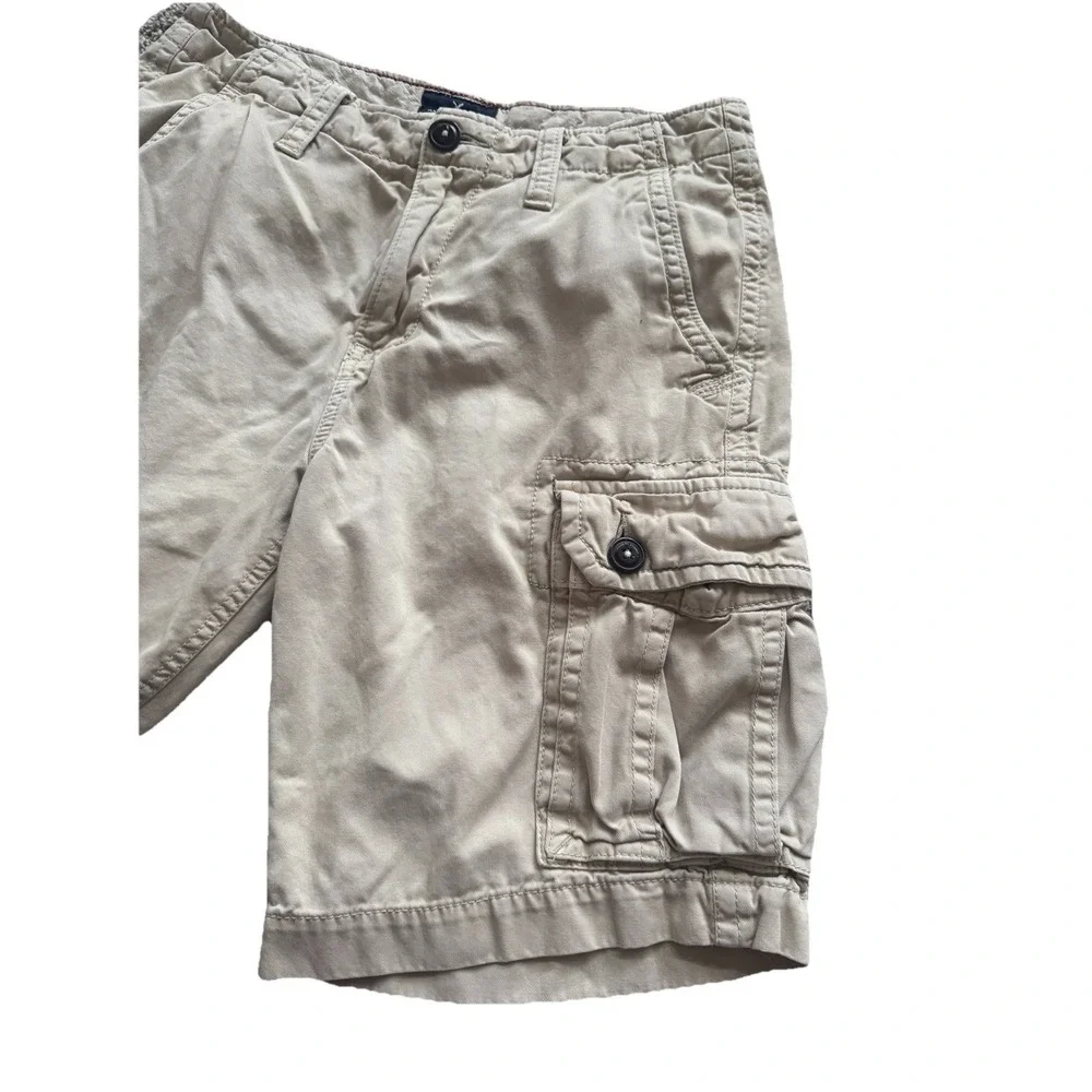 Vintage American Eagle Men's Y2K Cargo Shorts‎ Sz 30 Cream Classic Fit Pockets
